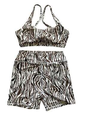 White Fox Active Zebra Print Sports Bra and Bike Shorts Matching Set XL